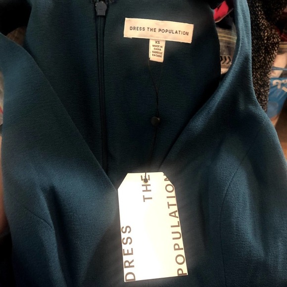 DRESS THE POPULATION Catalina Peacock Blue Fit & Flare Cocktail Dress XS NEW - Picture 4 of 11